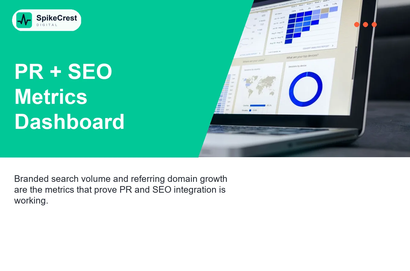 GA4 dashboard showing branded search volume growth and referring domain increase SEO metrics
