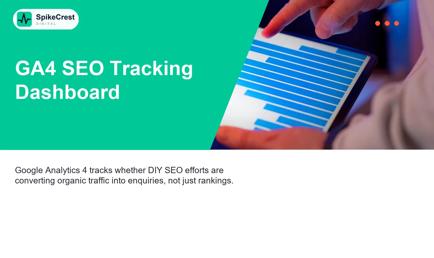 Google Analytics 4 dashboard tracking organic traffic and conversions for SEO